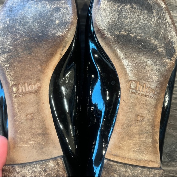 Chloe Black Crinkled Patent Leather Ballet Flats - Picture 6 of 7